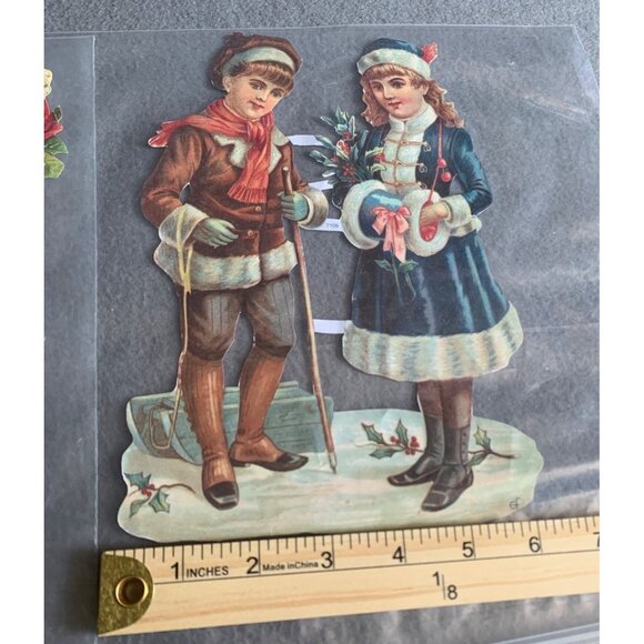 Vintage Victorian Paper Die Cut Set with Children & Dog set of 2 - Picture 7 of 10